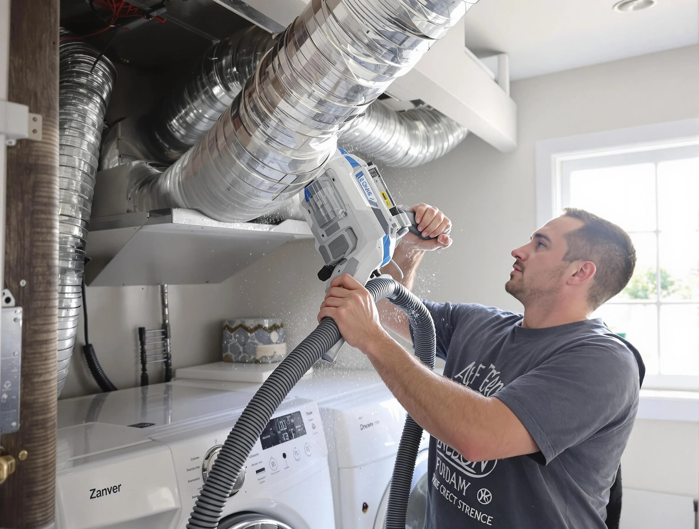 Fort Lee Dryer Vent Cleaning specialist cleaning deep within a dryer vent duct system in Fort Lee