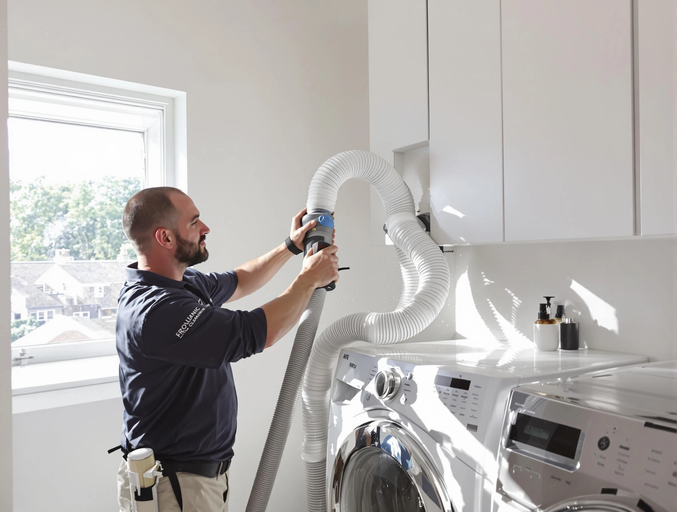 Certified Fort Lee Dryer Vent Cleaning technician performing dryer vent cleaning in Fort Lee