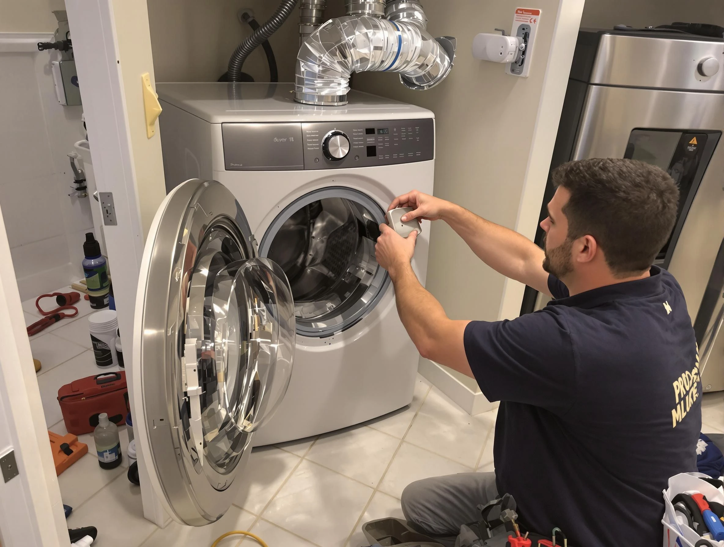 Fort Lee Dryer Vent Cleaning technician performing precise dryer vent hose installation in Fort Lee